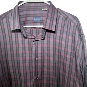Culturata‎ Roma Tailored Fit Plaid Dress Shirt Men's XXL Burgundy Gray Italy